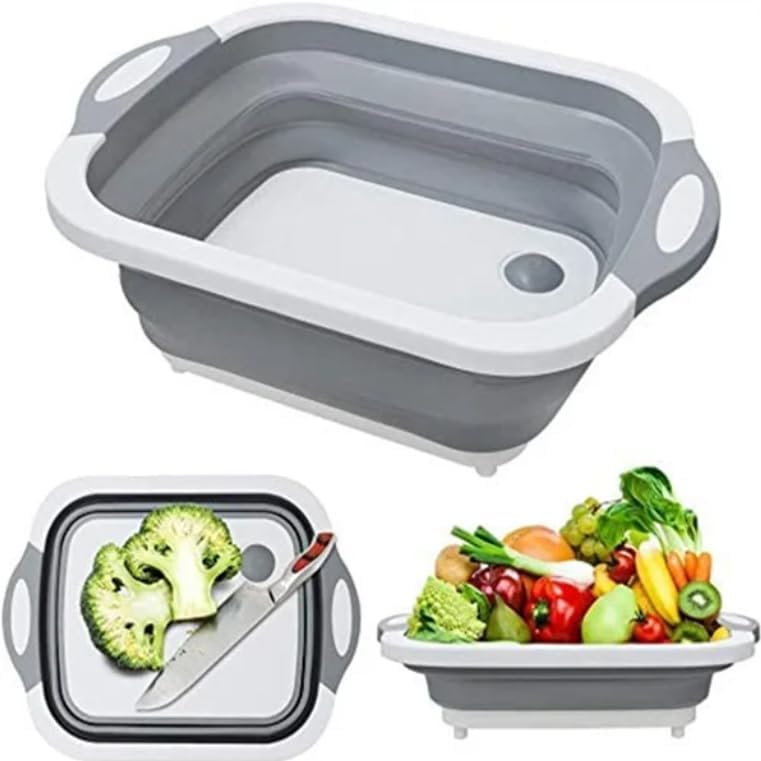 Collapsible Colander and Cutting Board - 2 Piece Round Space Saving