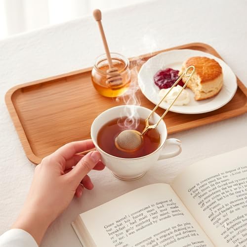 20 Pcs Gold Stainless Steel Loose Tea Infuser With Handle Fine Mesh