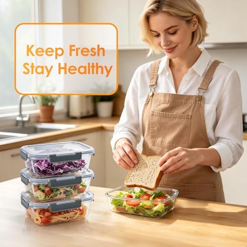 5-Pack 22 oz Glass Storage Containers with Lids, Grey