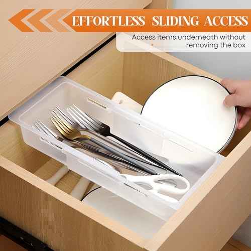 2 Pack Deep Drawer Organizer Bins, Adjustable Sliding Drawer Organizer Bin Expandable Tray for Kitchen Utensils, BBQ Tools, Towels, Durable Plastic Sliding for Easy Storage (12.4" to 18")