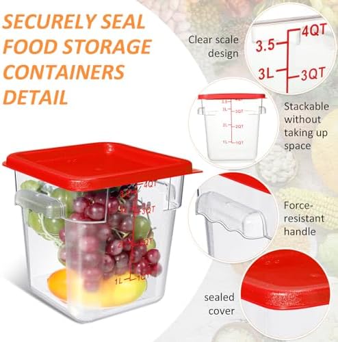 Yungyan 6 Pcs Commercial Clear Food Storage Containers 4 Qt Square