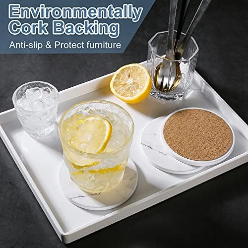 Absorbent Coasters for Drinks,Ceramic Coaster Set of 6 with Holder