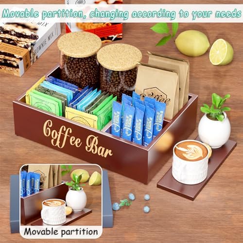 Coffee Station Organizer for Countertop, Wooden Coffee Bar Organizer