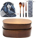 DODY Wooden Japanese Bento Box with Spoon Fork Kit