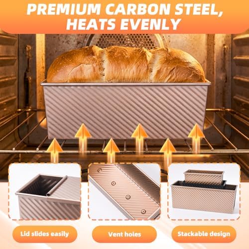 3 PCS Pullman Loaf Pan with Lid, 2.2 lb & 1 lb & 0.8 lb Dough