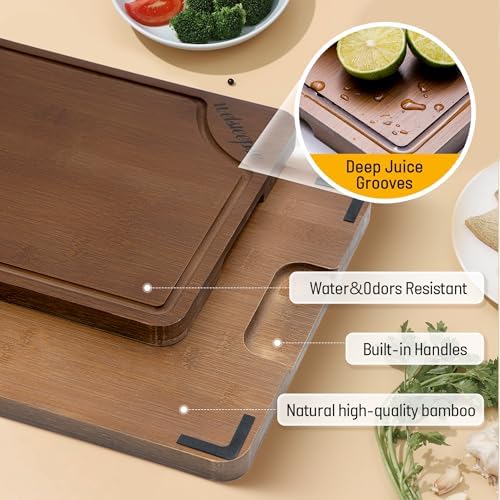 Extra Large Bamboo Cutting Board for Kitchen (Set of 3), with Deep