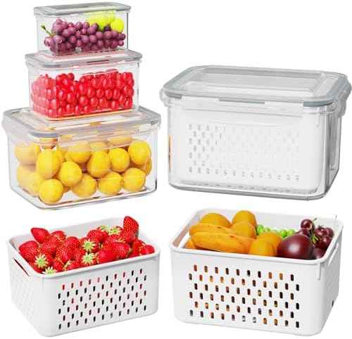 Dayacoco Fruit Storage Containers, 4 Pcs, Drain Basket