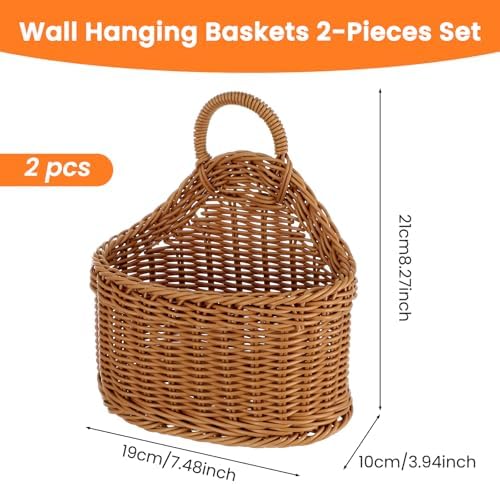 2 Pcs Hanging Wall Basket for Pantry Storage, Woven Wall Baskets for