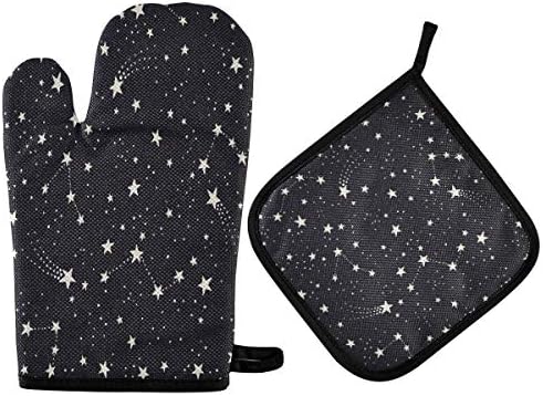 QMXO Galaxy Constellations Stars Oven Mitts Quilted Cotton Lining