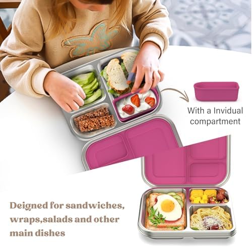 BABHAMNESS Stainless Steel Kids Bento Box (Pink)