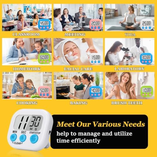 12 Pack Digital Kitchen Timers, Loud Alarm, Large LCD