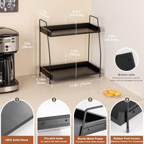 ANBOXIT 2-Tier Coffee Station Organizer, Wooden Kitchen Counter Shelf