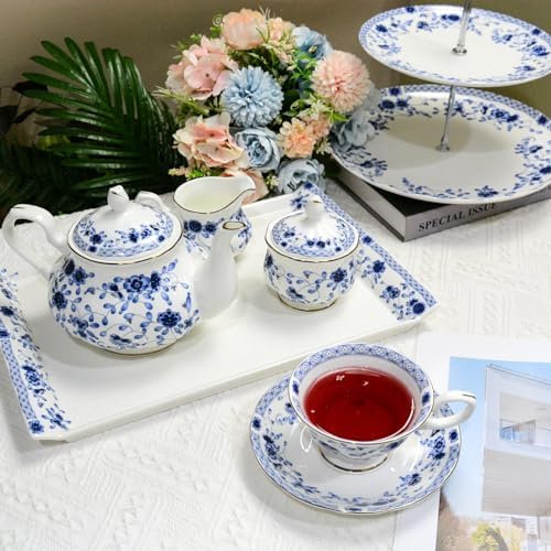 Bone China Serving Trays, 14 Inch Porcelain Serving Tray, Blue and
