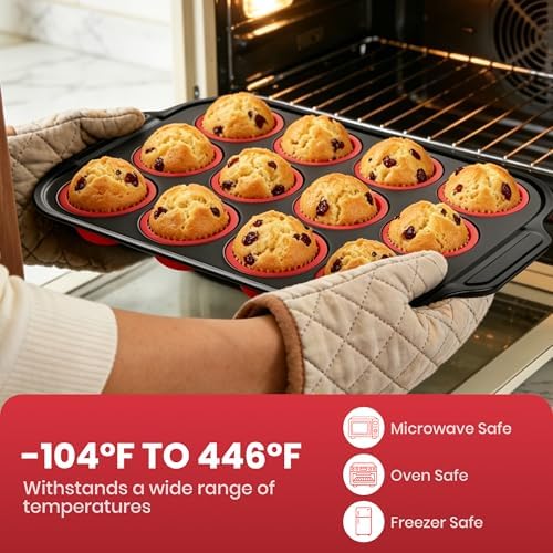 Silicone Muffin Pans for Baking with Metal Frame - 12 Cups Cupcake