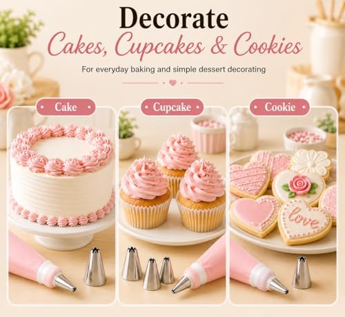 15-Piece Cake Decorating Kit, Piping Bags and Tips, Pink