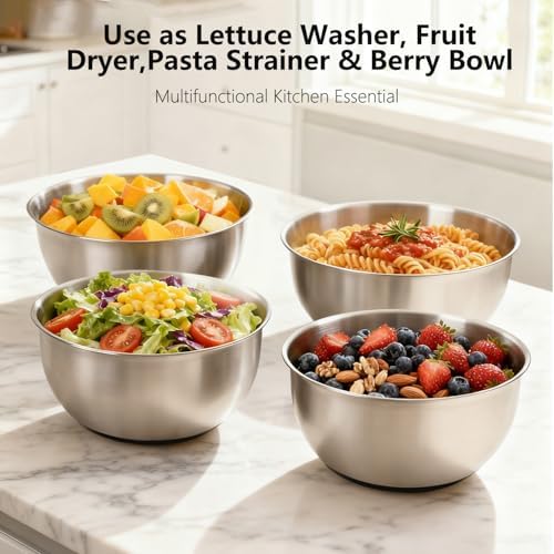 Large Salad Spinner with Storage Lid, 5.29QT Stainless Steel