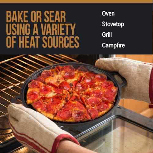 Home-Complete Cast Iron Pizza Pan with Dual Handles, 12 Inch