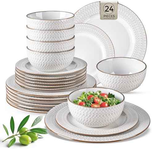 GBHOME Ceramic Dinnerware Sets of 8,24 pcs Plates and Bowls Sets Dishes