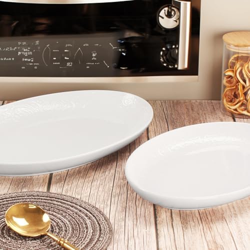 Ceramic Serving Platters Set of 4, White 10 Inch Oval Relief Platters
