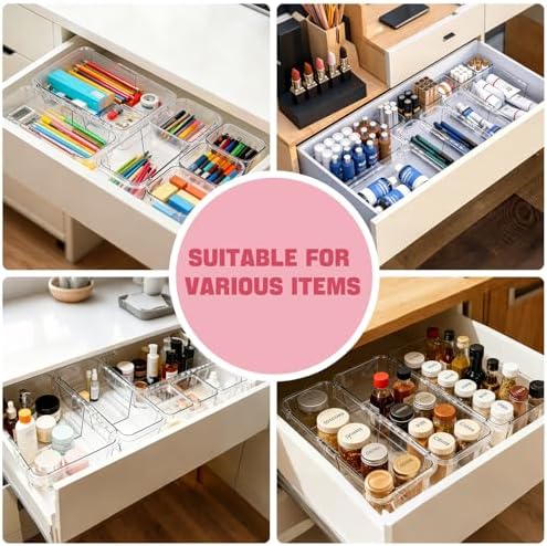 21 PCS Extendable Drawer Organizer Set Clear Stackable Vanity Storage
