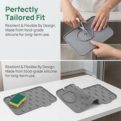 2PCS Silicone Faucet Splash Guard Mat, Sink Faucet Drip Catcher Tray