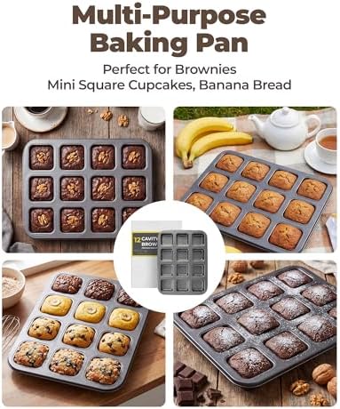Bake Choice 12 Cavity Square Brownie Pan, Brownie Pan With Dividers