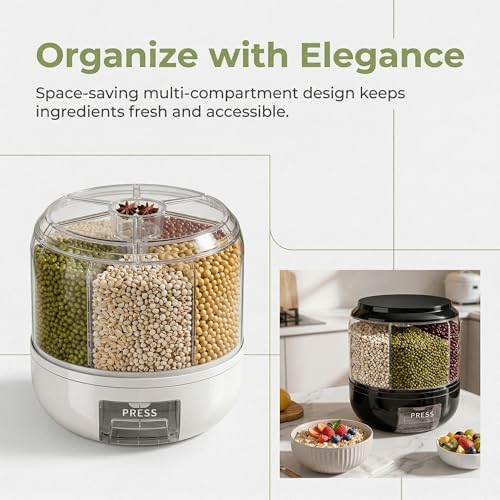 Rotating Grain Storage Bin 6 Grids Rice Container One-Click Output