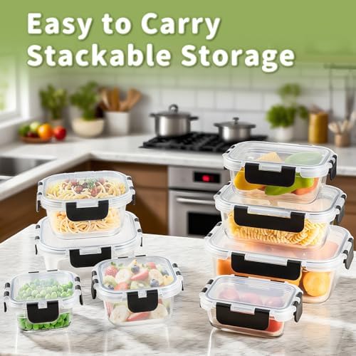 8 Pack Glass Food Storage Containers with Snap-Locking Lids