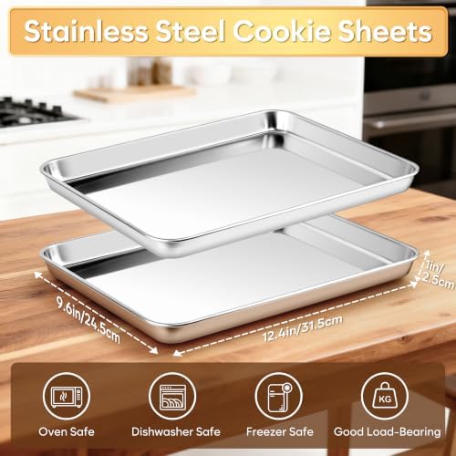 Quarter Sheet Pan Set of 2, 12.4” x 9.6” Stainless Steel Cookie Sheets