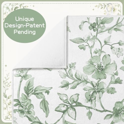 Domensi 2 Pack Gingham Sage Green Dish Drying Mat Floral Microfiber