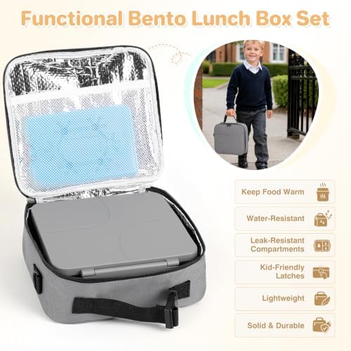 Bento Lunch Box with 8oz Soup Thermo,Kids Leakproof 4 Compartment