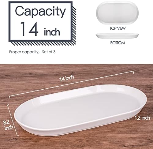 Taeochiy 14" Oval Serving Platter Set of 3 - Ceramic Large White