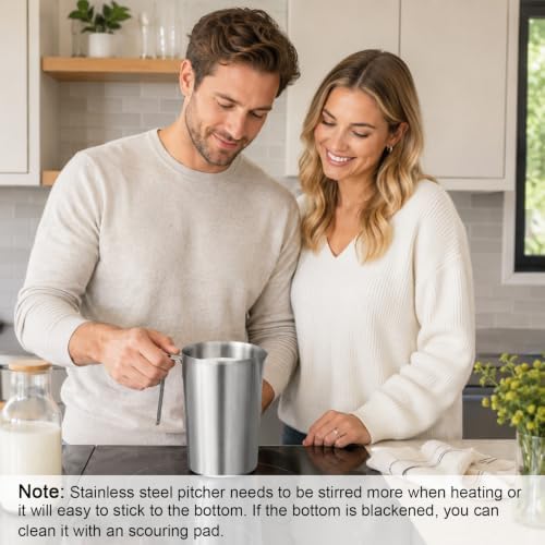 Stainless Steel Pitcher with Lid, 70 oz/2 L Metal Measuring Cup