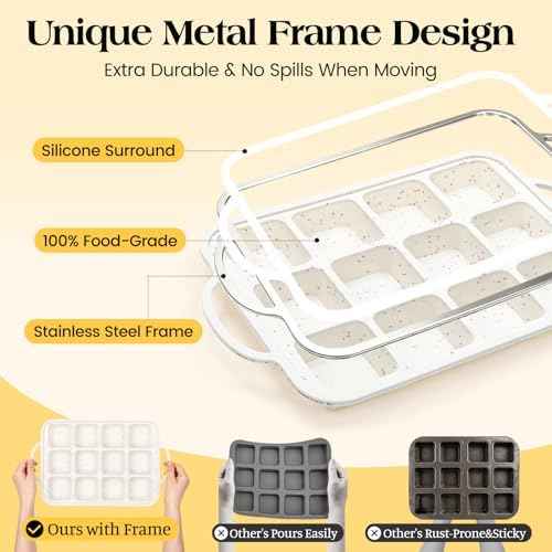 Vinino Silicone Brownie Pans with Dividers, 3 Pack with Metal Frame