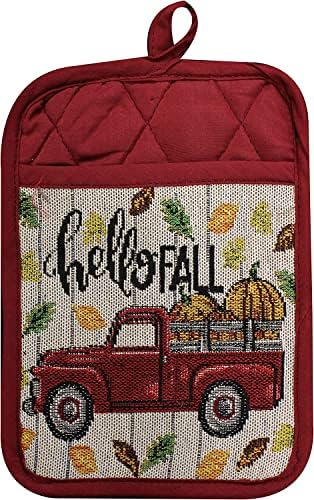 Set of 8, Red Antique Truck and Pumpkin Quote Hello Fall Design