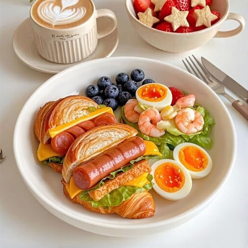 White Ceramic Pasta Bowls Set of 4, 8.7 Inch Large Deep Salad Plates