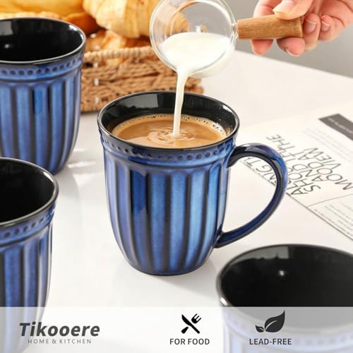 16 OZ Coffee Mugs Set of 4, Navy Ceramic Coffee Cups with Handles