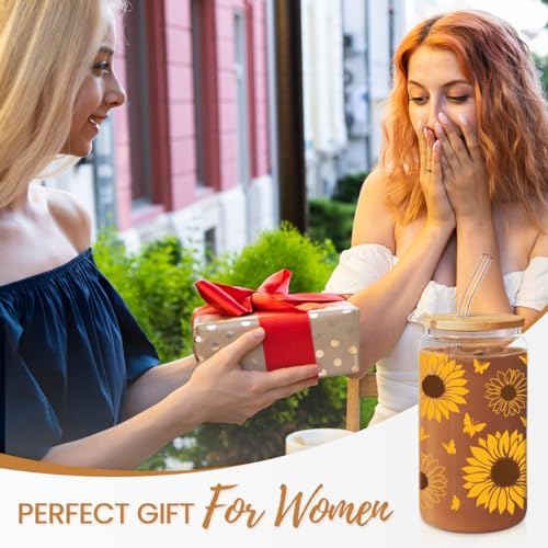 SANDJEST Sunflower Gifts for Women - Sunflower Cup 16 Oz Can Glass