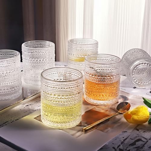 OPAYLY hobnail Drinking Glasses Old Fashion Glass 10oZ rocks glasses