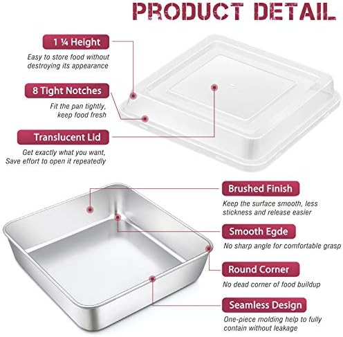 P&P CHEF 8” x 8” Baking Pan with Lid, Square Cake Pan with Lid, 4 Pcs