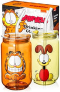 Dragon Glassware x Garfield Glass Cups with Straws & Lids, 16 oz Set
