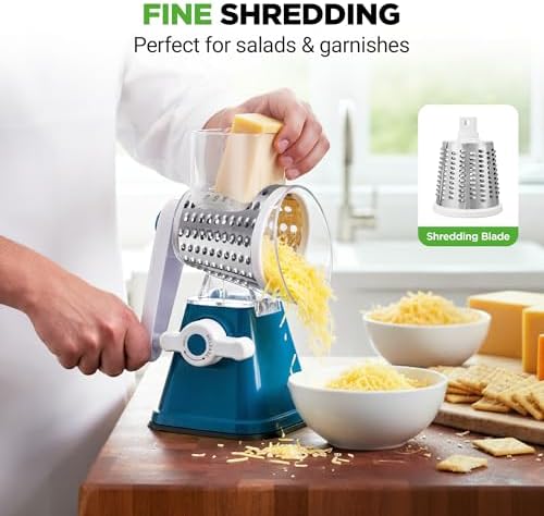 Nutrichef 3 in 1 Cheese Grater and Shredder, Blue