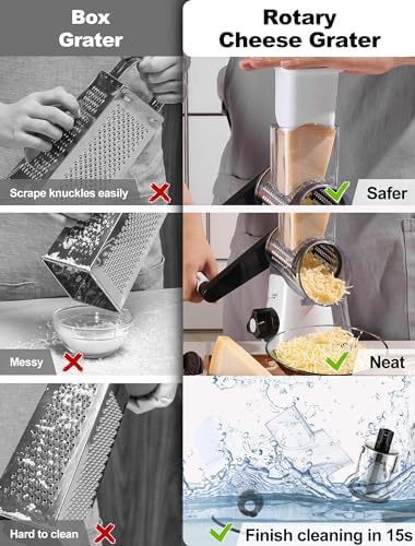 Rotary Cheese Grater with 3 Drum Blades