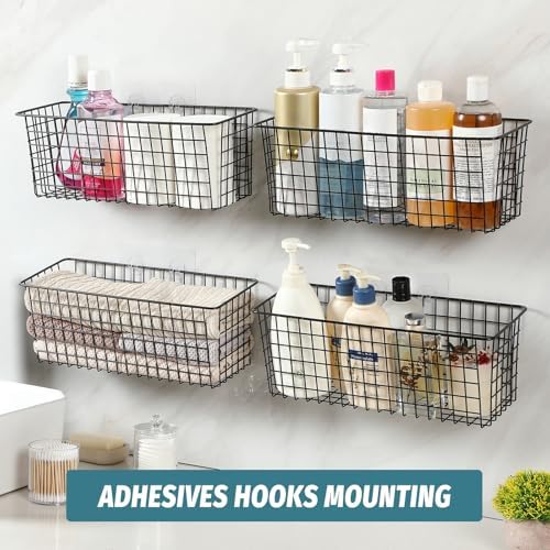 4 Set Extra Large Hanging Wall-Mount Storage Baskets, Black