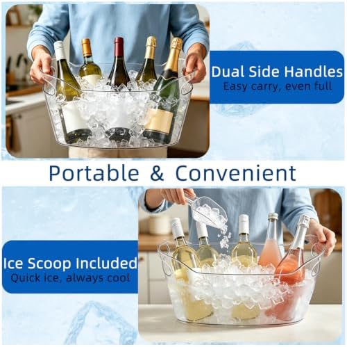 Cheardia 2 Pack Ice Bucket, 6.5 L Plastic Champagne Cooler for