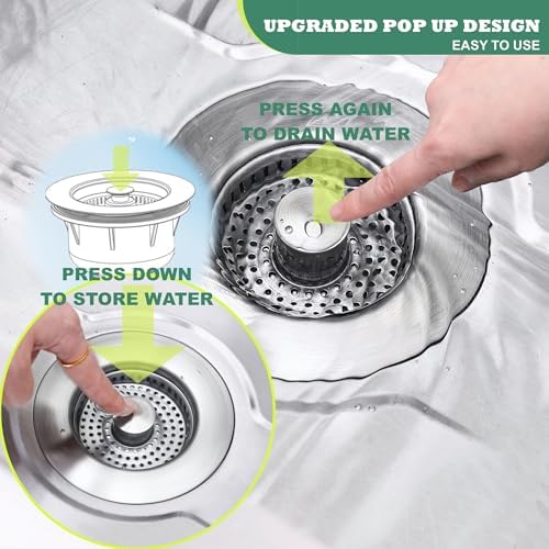 Sink Drain Strainer 3 in 1, 304 Stainless Steel Pop Up Sink Stopper