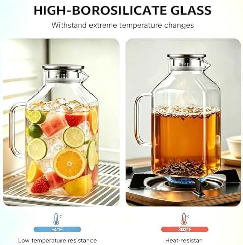 1 Gallon Square Glass Pitcher with Lid, Borosilicate Carafe