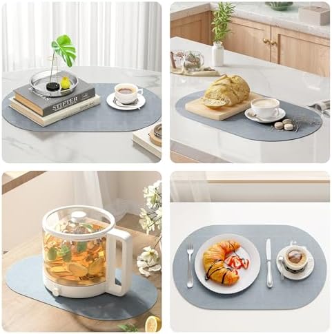 DOLOPL Oval Placemats Set of 6, Dusty Blue Faux Leather Table Place