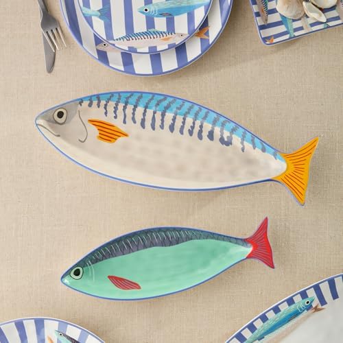 Something Fishy Porcelain 3-D FISH PLATTER 2 Pc. SET-sculpted coastal