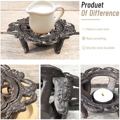 6.1 Inches Cast Iron Teapot Warmer Dish Cups Trivet,Flower-Shaped